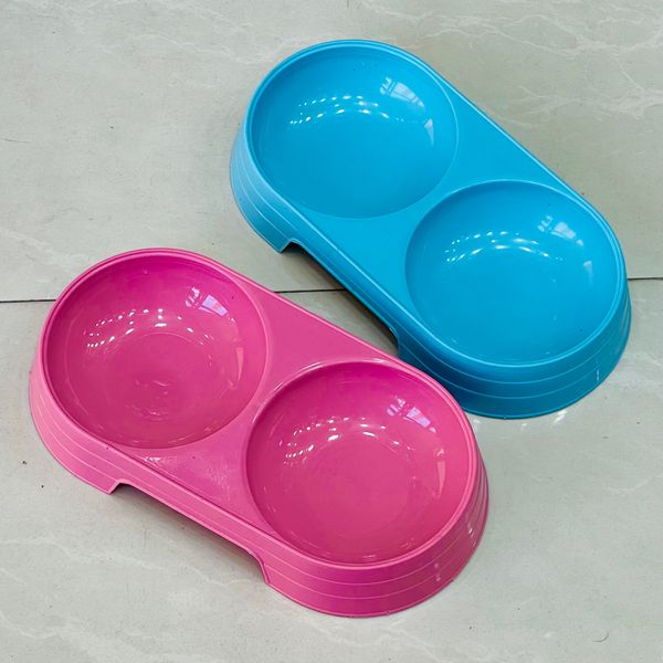 Double Plastic Cat Food Bowls