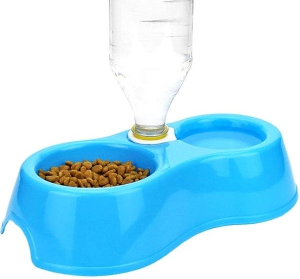 Double Plastic Food Bowls With Bottle Fitting